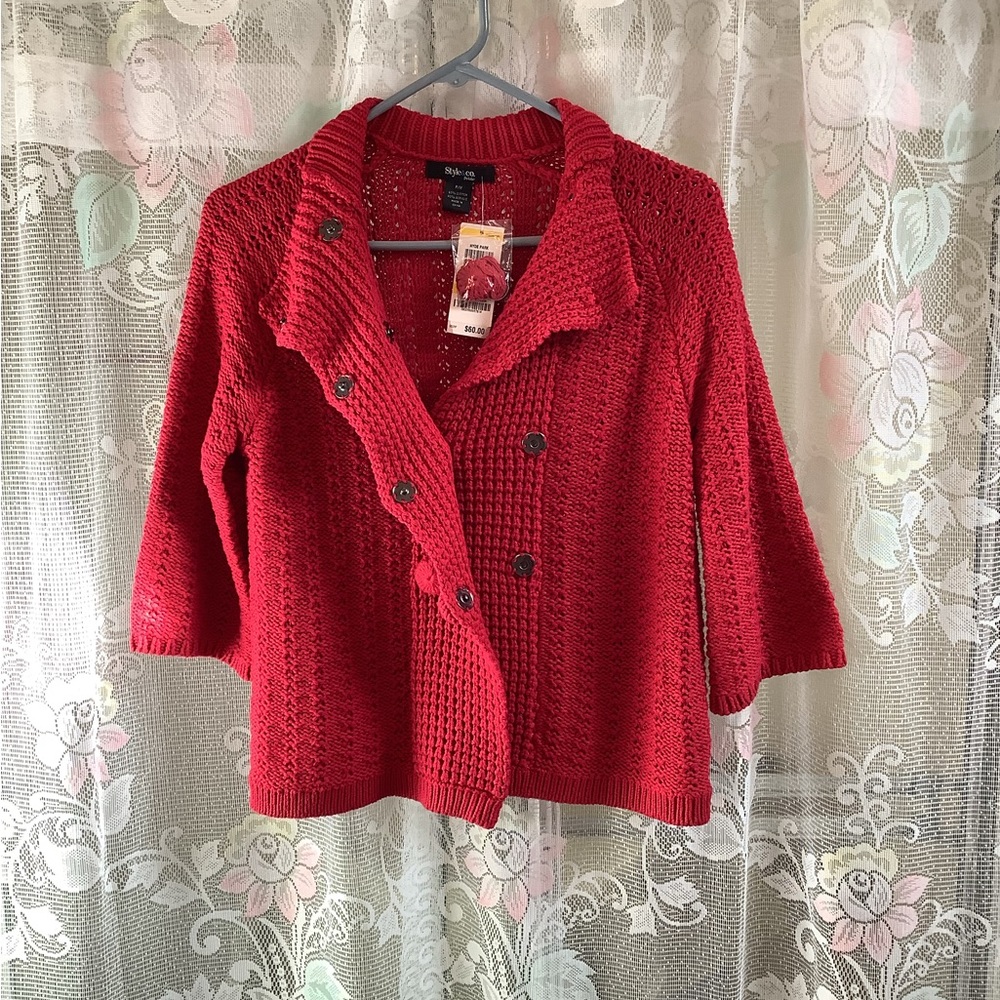 Style & Co Beautiful 🌹NWT Red Snap Button Sweater.